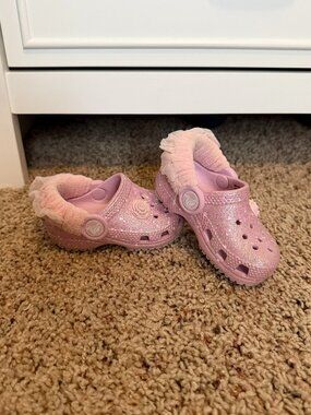 Crocs Classic Ballerina Clog 4C Pink Glitter Stars Ruffle Straps Toddler Shoes